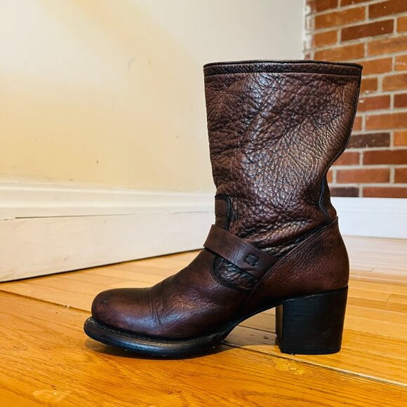 Frye Vera Short Engineer Motorcycle Belted Brown Leather Boots - Size 5.5 - Picture 6 of 16